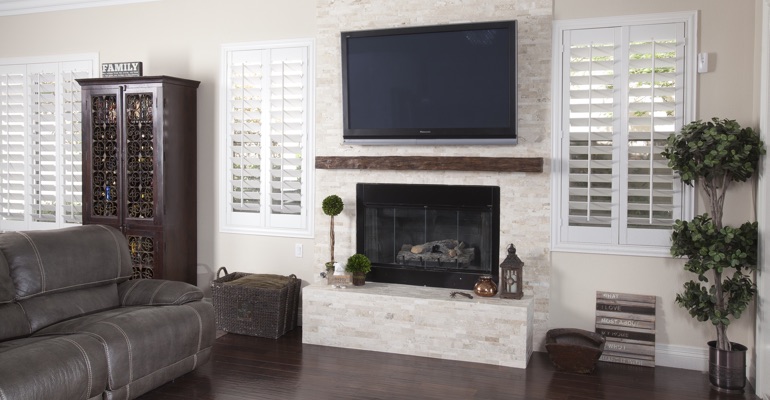 polywood shutters in Raleigh family room